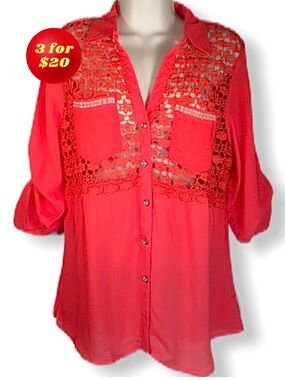Mocha Coral Crochet Lace Embellished Blouse